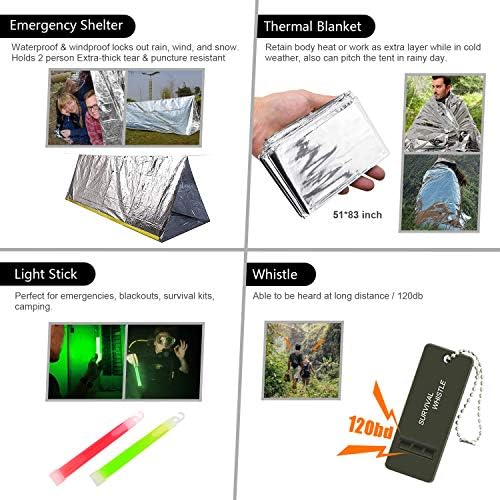 Emergency Survival Kit, 151 Pcs Survival Gear First Aid Kit, Outdoor Trauma Bag with Tactical Flashlight Knife Pliers Pen Blanket Bracelets Compass for Camping Earthquake or Adventures