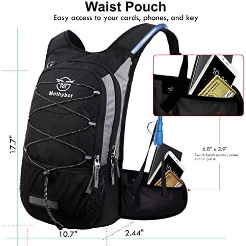 Insulated Hydration Backpack Pack with 3L BPA Free Leak Proof Water Bladder, Large Storage Lightweight Hiking Daypack with Waist Pouches & Cooler Layer, for Running, Biking, Camping, Festival