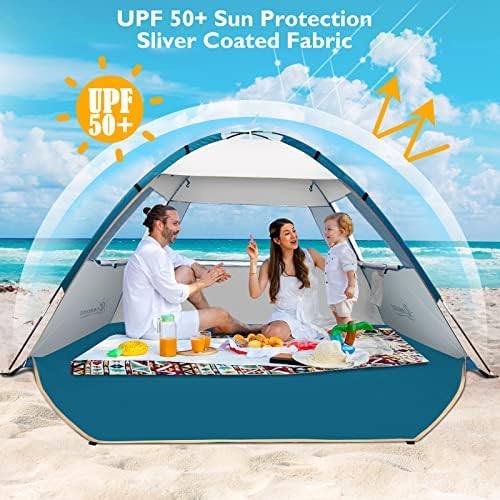 COMMOUDS Beach Tent Sun Shade for 3/4-5/6-7/8-10 Person, UPF 50+ Beach Sun Shelter Canopy Tent, Lightweight, Easy Set Up and Carry