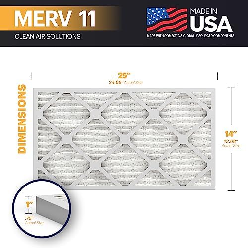 BNX TruFilter 14x25x1 Air Filter MERV 11 (6-Pack) - MADE IN USA - Allergen Defense Electrostatic Pleated Air Conditioner HVAC AC Furnace Filters for Allergies, Dust, Pet, Smoke, Allergy MPR 1200 FPR 7