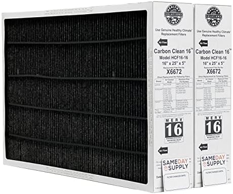 Lennox Healthy Climate Lennox X6672 16x25x5 Healthy Climate Carbon-Clean MERV 16 Filter Bundle with Same Day Supply Filter Change Reminder Magnet (2-Pack) 2 Count (Pack of 1)