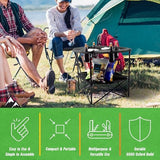 Wakeman Camping Table - 2-Tier Folding Table with 4 Cupholders and Carry Bag for Picnic, Tailgate, Beach, or Camp - Camping Gear Outdoors (Black)