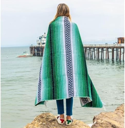 Benevolence LA Authentic Handwoven Mexican Blanket | Yoga Blankets, Outdoor, Picnic, Beach, Camping | Equestrian Saddle | Serape 50x70 inches - Forest, Pack of 1