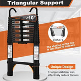 Telescoping Ladder, SocTone 12.5 FT Aluminum Lightweight Extension Ladder with 2 Triangle Stabilizers, Heavy Duty 330lbs Max Capacity, Collapsible Ladder with Hooks for RV or Outdoor Work