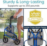 Vive Mobility 3 Wheel Walker - Three Wheeled Rollator for Seniors - Lightweight, Foldable, Narrow, Heavy Duty - for Elderly Men Women - Folding 3-Wheel Tri Scooter with Basket Bag (FSA HSA Approved)