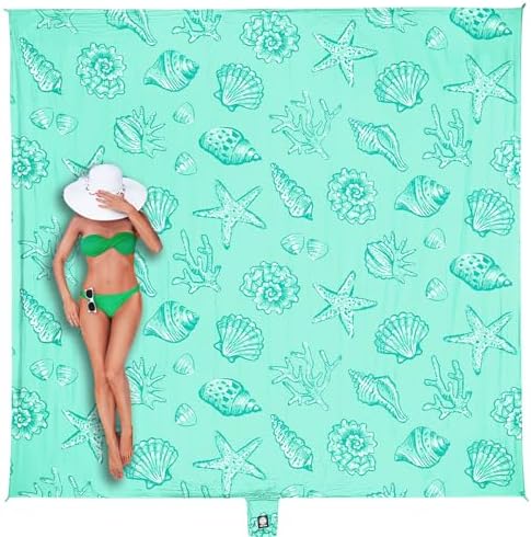 WEKAPO Beach Blanket Waterproof Sandproof Oversized, Extra Large Beach Mat Sand Free, Lightweight & Compact Sand Free Mat with 6 Stakes & 4 Corner Pockets