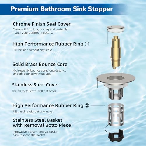 Hibbent 2 Pack Upgraded 3 in 1 Bathroom Sink Drain Strainer, Universal Pop Up Stopper with Removable Stainless Steel Filter Basket Hair Catcher, Sink Plug for 1.1''~2.36'' Basin, Brushed Nickel