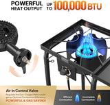 ROVSUN Single Burner Gas Stove with Side Shelf, 100,000BTU Portable Propane Stove with Removable Leg & Regulator for Camping Home Backyard Outdoor Cooking Brewing Canning Turkey Frying