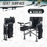 Fishing Chairs with Rod Holder, Folding Ice Fishing Chair for Adults Outdoor Camping Chair Leg Adjustable with Cooler Bag and Storage Bag for Ice Fishing, Camp, Lawn, Patio, Garden (Black)