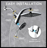 High Pressure Rain Shower Head: Upgrade Shower Heads with Handheld Spray Combo with Fixed Showerhead and 10 Sprays Handheld Shower Head, Detachable Shower head Built-in Magnetic Docking and Power Jets