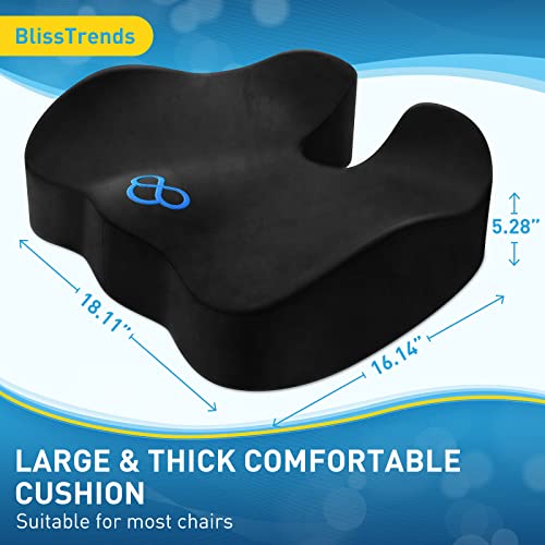 BlissTrends Seat Cushion,5.2in Thick Memory Foam Cushions for Office Chair, Car Seat, Airplane, Relieving Pressure Tailbone Sciatica Back Pain for Long Sitting Office Workers, Car Drivers Black