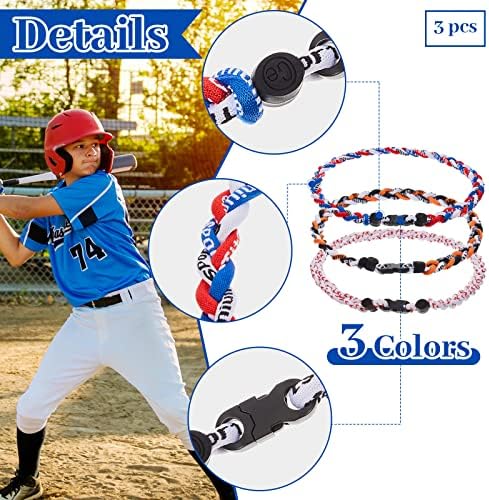 Junkin Baseball Necklaces Three Braided Rope Titanium Necklace for Team Gifts Boys Men Player Softball Fans Sports