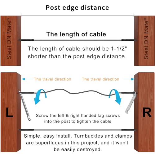 Steel DN Mate 100 Pack Black T316 Stainless Steel Left&Right Handed Thread Swage Lag Screws for Wood Post of 1/8" Black Cable Railing Kit, Deck/Stair Railing DIY Baluster Kit, Wrench Included