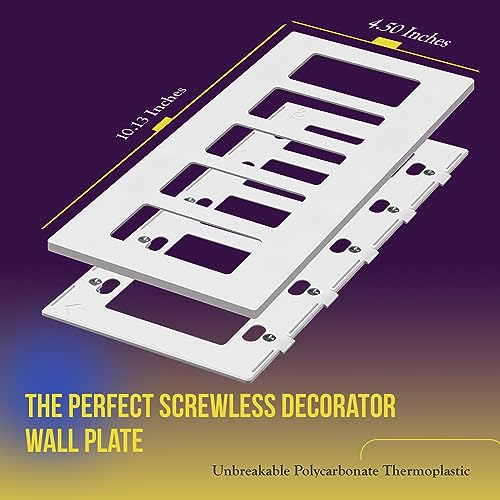 ENERLITES - SI8835-W-STICKER Screwless Decorator Wall Plates Child Safe Outlet Covers, Size 5-Gang 4.68" H x 10.14” L, Unbreakable Polycarbonate Thermoplastic, SI8835-W, Glossy, White