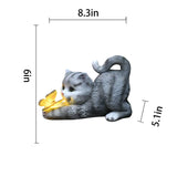 hYwecy Solar Garden Statue Cat,Garden Figurine Outdoor Decoration with Cat Holding Butterfly for Yard,Patio,Lawn Art Decoration,Housewarming Gift