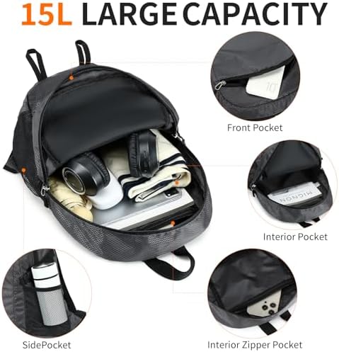 Small Hiking Daypack,15L Waterproof Hiking Backpack Packable Lightweight Travel Day Pack for Women Men (Grey, Small)