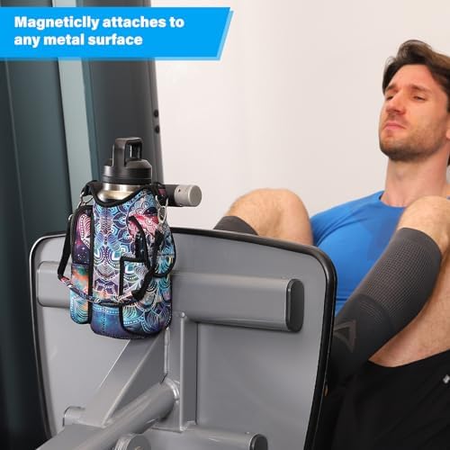 icolor Magnetic Gym Bag Water Bottle Carrier Holder with Phone Pockets & Shoulder Strap,5 Built-in Magnets Gym Bottle Pouch Sleeve,Magnetic Bag Gym Accessories Organizer for Men Women