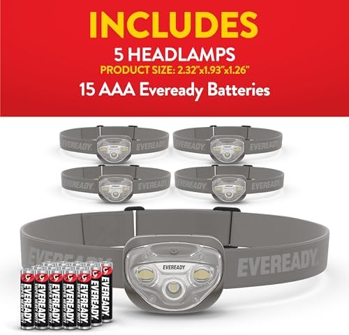 EVEREADY LED Headlamps Pro200 [5-Pack], IPX4 Water Resistant, Bright and Durable Head Lights for Camping, Hiking, Emergency Power Outage (Batteries Included)