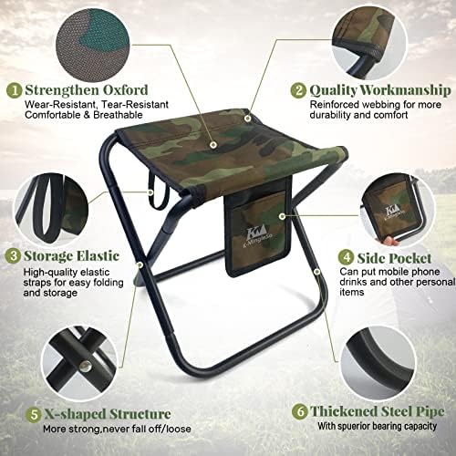 Upgraded Portable Folding Stool, 13 Inch Camping Stool for Adults Fishing Hiking Gardening and Beach with Carry Bag, Hold Up to 450lbs[Camo]