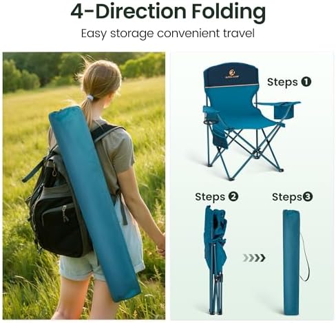 2 Pack Portable Camping Chair for Adults, Folding Outdoor Camp Chair Lightweight Lawn Chairs Folding Collapsible Chair for Camping, Tailgates, Beach, Blue, Support 225lbs