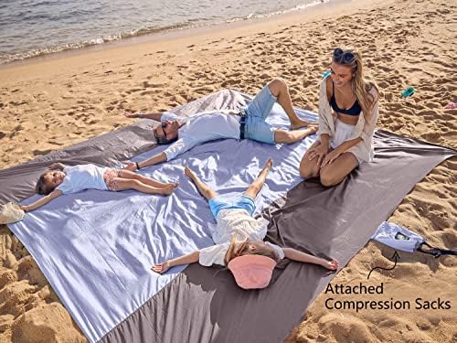 WEKAPO Beach Blanket Sandproof Waterproof, Extra Large Beach Mat, Oversized & Compact Sand Free Mat Quick Drying, Lightweight & Durable with 6 Stakes & 4 Corner Pockets