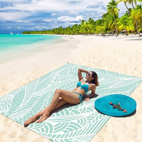 Beach Blanket Waterproof Sandproof Beach Mat 79”x 83” for 1-4 Adults Quick Drying Durable Outdoor Picnic Mat for Beach Festival Travel Picnic Camping Hiking (LBL-Ripple, 79"×83"(4 Person))