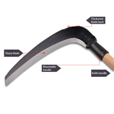 EcoDigiLife Solid Wood Long Handle Weeding Sickle, 30cm Extended Blade for Efficient Weed & Brush Clearing, 3-Section Adjustable Length, Heavy Duty Gardening Tool for Yard, Garden, Field and Ditch