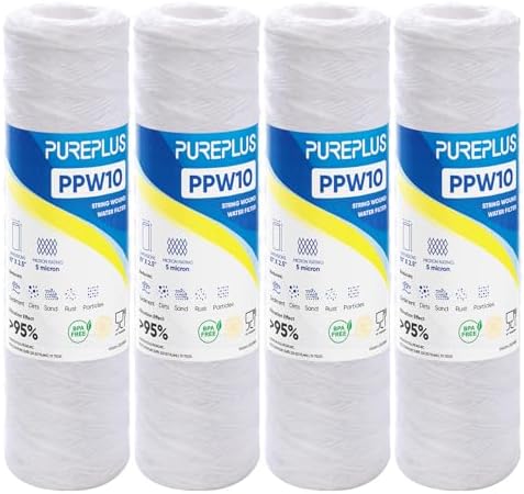 5 Micron 10"x2.5" Whole House String Wound Sediment Filter for Well Water, Replacement Cartridge for Universal 10 inch RO System, WP-5, Aqua-Pure AP110, CFS110, Culligan P5, WFPFC4002, CW-MF, 4Pack