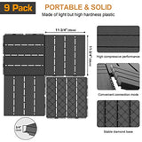 Goovilla Plastic Interlocking Deck Tiles, 9 Pack , 12"x12" Waterproof Outdoor Flooring All Weather Use, Patio Floor Decking Tiles for Porch Poolside Balcony Backyard, Dark Grey