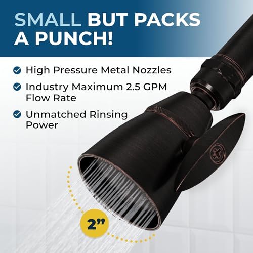 HammerHead Showers® ALL METAL 2 Inch High Pressure Shower Heads - OIL RUBBED BRONZE – 2.5 GPM Shower Heads High Pressure - High Flow Shower Head with ADJUSTABLE SPRAY PATTERN - Fixed Shower Head