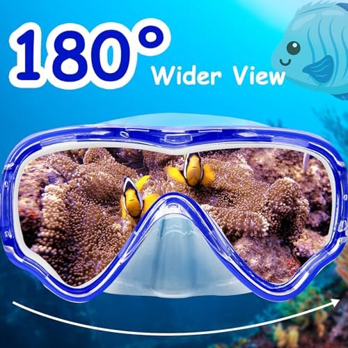 Vvinca Kids-Goggles with Nose Cover, Diving Mask Elastic Fabric Strap Anti Fog Anti Shattered Lens for Kids Swim Goggles 3-14