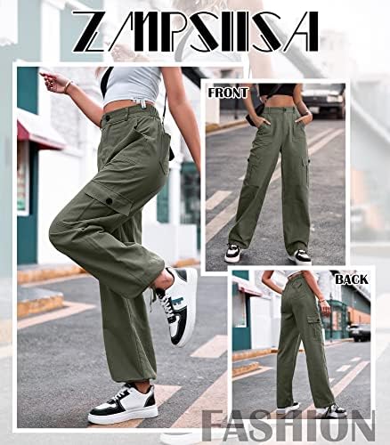ZMPSIISA Women High Waisted Cargo Pants Wide Leg Casual Pants 6 Pockets Combat Military Trousers