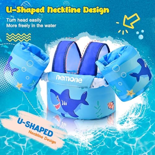 NEMONE Toddler Swim Vest for 22-70 lbs Kids Floaties Swim Jacket with Arm Water Wings for Girls Boys 2 3 4 5 6 7 Years Old Sea Beach Pool