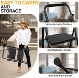 2 Step Ladder, Portable Steel Folding Step Stool with Wide Anti-Slip Pedal & Convenient Handgrip, 500lbs Sturdy Steel Ladder, Black