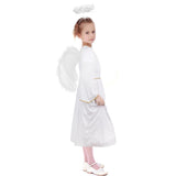 DERAYEE Angel Costume for Kids, Heavenly White Angelic Gown with Wings Headband for Girls Christmas Holiday Dress Cosplay Party