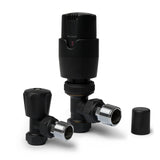 Black Angled Thermostatic Radiator Valves TRV Modern Radiator Valves 15mm x 1/2" (Set of 2) for Heated Towel Rails & Central Heating Radiators Radiator Valve Set