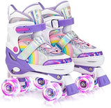 SULIFEEL Rainbow Unicorn 4 Size Adjustable Light up Roller Skates for Girls Boys for Kids