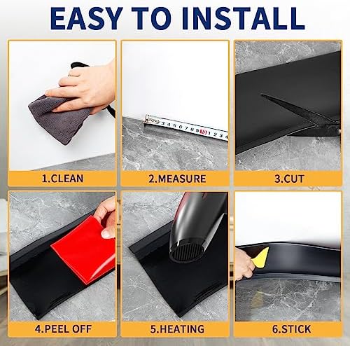 Flexible Baseboard Molding Trim 4 Inch Self-Adhesive Vinyl Wall Base Peel and Stick Cove Base Rubber Wall Baseboard Moulding Trim (20Ft, Black)