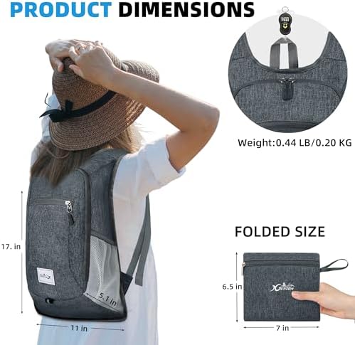 Lightweight 10L Foldable Travel Backpack - Packable Camping & Hiking Daypack for Women & Men (Dark Grey)