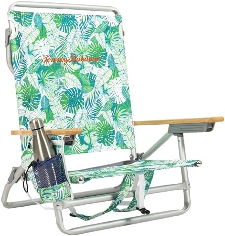 Tommy Bahama 5-Position Classic Lay Flat Backpack Beach Chair with Cooler and Cup Holder, Portable Folding Beach Chair for Tanning, Tropical Leaves