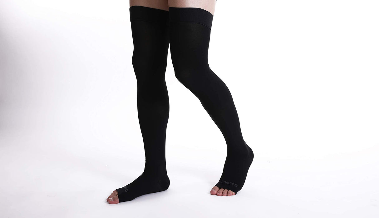 Doc Miller Thigh High Compression Socks - Open Toe, 20-30mmHg for Varicose Veins, Calf, Leg & Ankle Support, Pregnancy & Maternity Stockings, Small to Plus Size