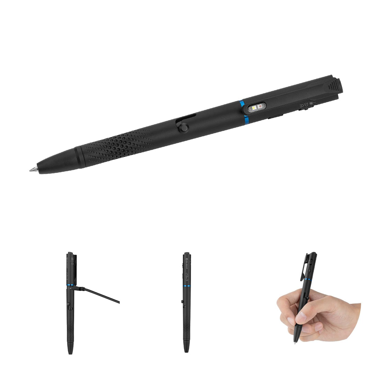 OLIGHT O'Pen 3 EDC Pen Light, 120 Lumens LED Flashlight with Green Beam, 4-in-1 Bolt Action Pen with Nib & Clip Light, USB-C Rechargeable for Writing, Presentation, Inspection and Outdoor (Black)