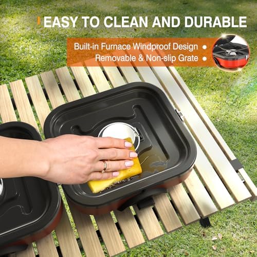 2-Burner Camping Stove Foldable, Portable Propane Camp Stove with 16000 BTU Adjustable Burners and Piezo Ignition, Folding Stove with Carry Bag & Handle for Camping, Tailgating, Backyard BBQ - Red