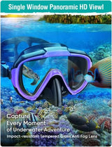 Snorkel Set Adults Snorkeling Gear Anti-Fog Panoramic View Swim Mask Dry Top Snorkel Kit with Carry Bag for Snorkeling Scuba Diving Swimming Travel