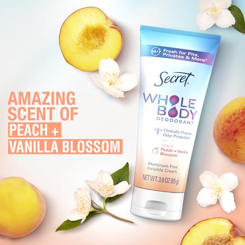 Secret Whole Body Deodorant Cream for Women, Peach & Vanilla Blossom Scent, Aluminum Free Deodorant, 72 HR Odor Protection, 3.0 oz