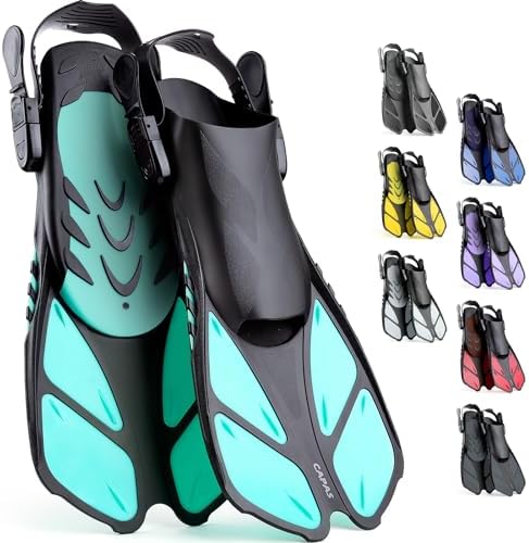 CAPAS Snorkel Fins, Swim Fins Travel Size Short Adjustable for Snorkeling Diving Adult Men Women Kids Open Heel Swimming Flippers