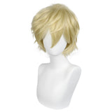 ANOGOL Hair Cap + Short Blonde Men's Wigs Golden Cosplay Wig Light Blonde Wigs Gilgamesh Blond Cosplay Wig for Halloween Christmas Event Costume Short Blonde Hair for Party