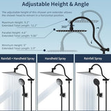 Hibbent All Metal High Pressure Rainfall 10 Inch Shower Head/Handheld Showerhead Combo/ 12 Inch Adjustable Curved Shower Extension Arm, 7-Spray, 71-inch Hose, Adhesive Showerhead Holder, Matte Black