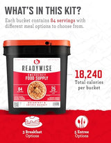 READYWISE 84-Serving Breakfast & Entrée Emergency Food Bucket, Premade Freeze Dried Meals for Camping, Hiking, 25 Year Shelf Life