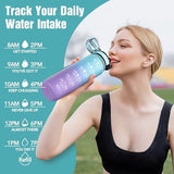 OLDLEY Water Bottle, 32oz Motivational Sports Water Bottle with Time Marker - Times to Drink - Tritan, BPA Free, Wide Mouth Leakproof, Glacier (1 Bottle)